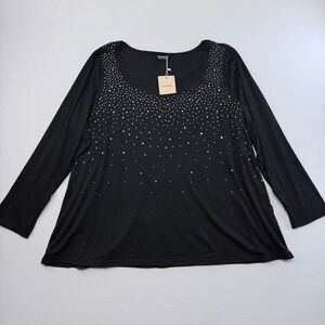 Bloomchic Black Rhinestone Scoop Neck Long Sleeve Top Plus Size 22-24 NWT